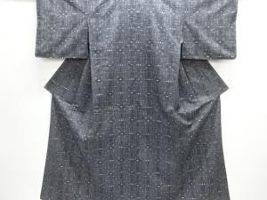 菱に更紗模様織り出し手織り真綿紬着物